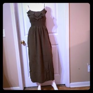 Olive ruffle thin strap maxi dress